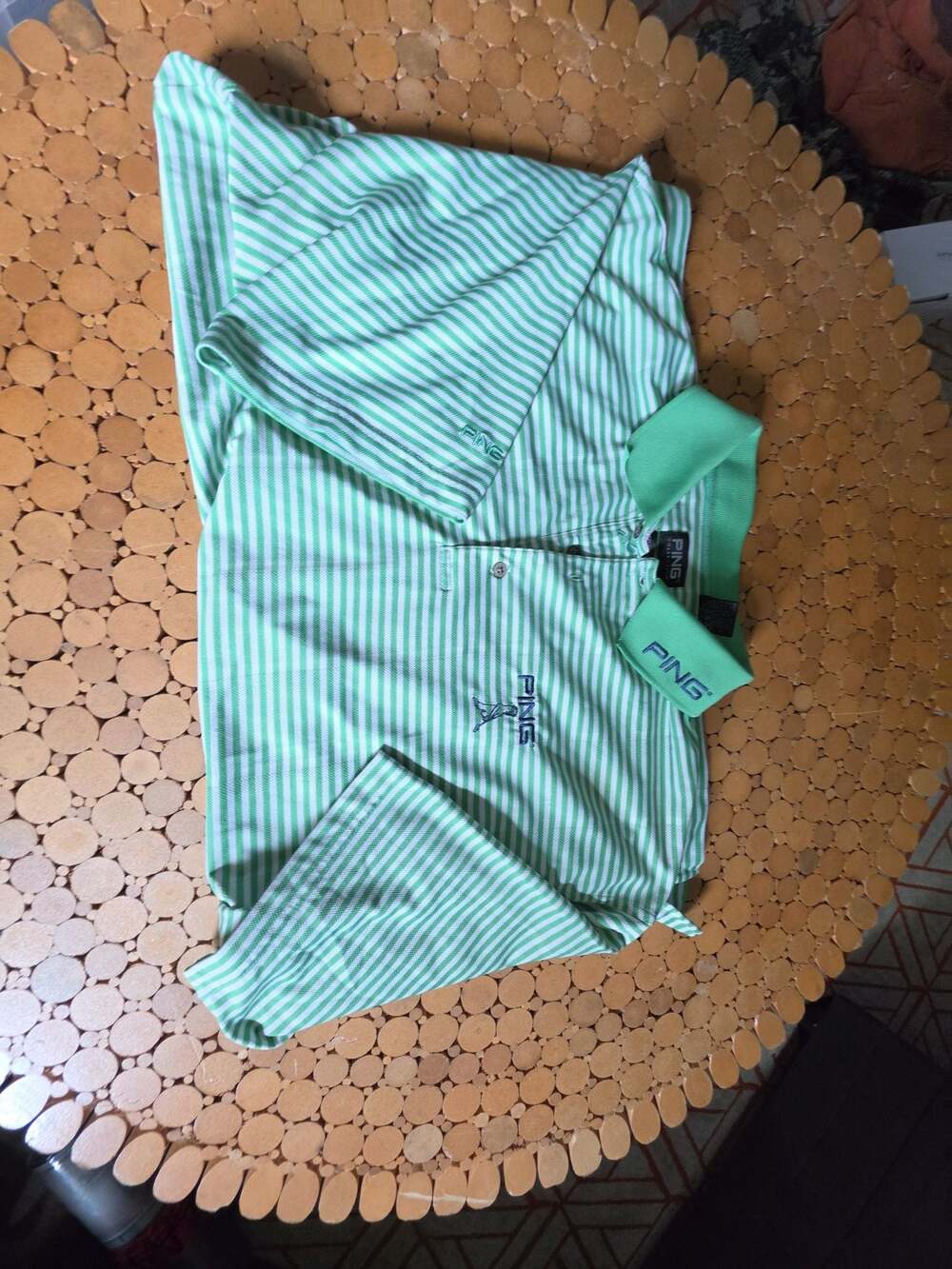 Ping Dry Fiber Dynamics Men's Green and White Striped Golf Polo Shirt XL